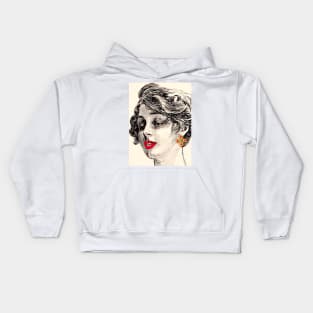 woman with golden earring and red lips Kids Hoodie